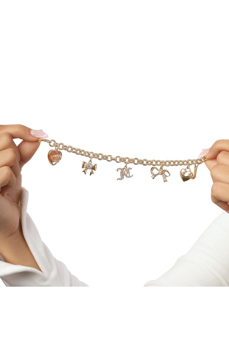 Gold-Tone Charm Bracelet with Bow and Pavé Details, Alternate, color, Gold