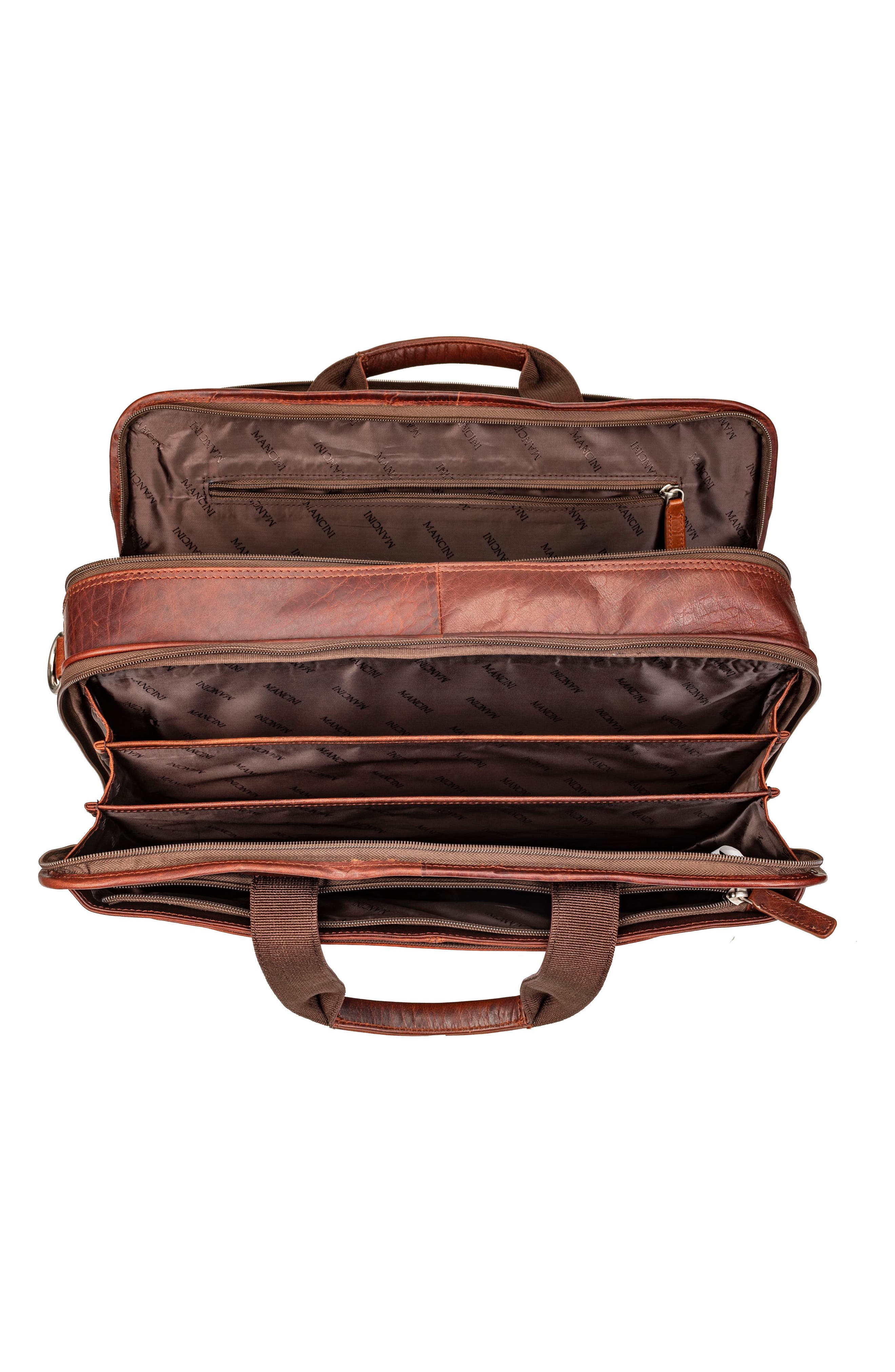 Mancini Double Compartment Leather Briefcase, Alternate, color, Brown