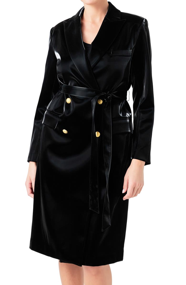 Endless Rose Double Breasted Faux Leather Trench Coat, Alternate, color, Black