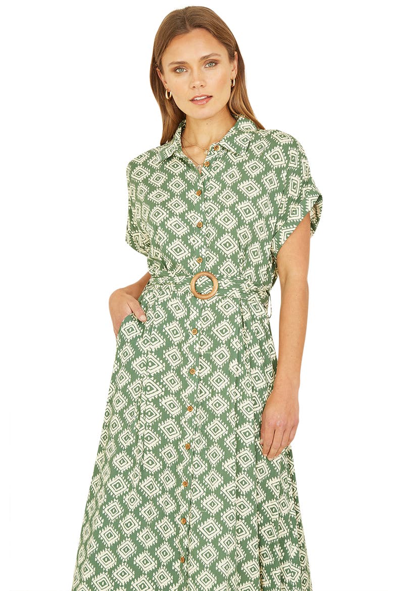 Belted Midi Shirt Dress, Alternate, color, Green