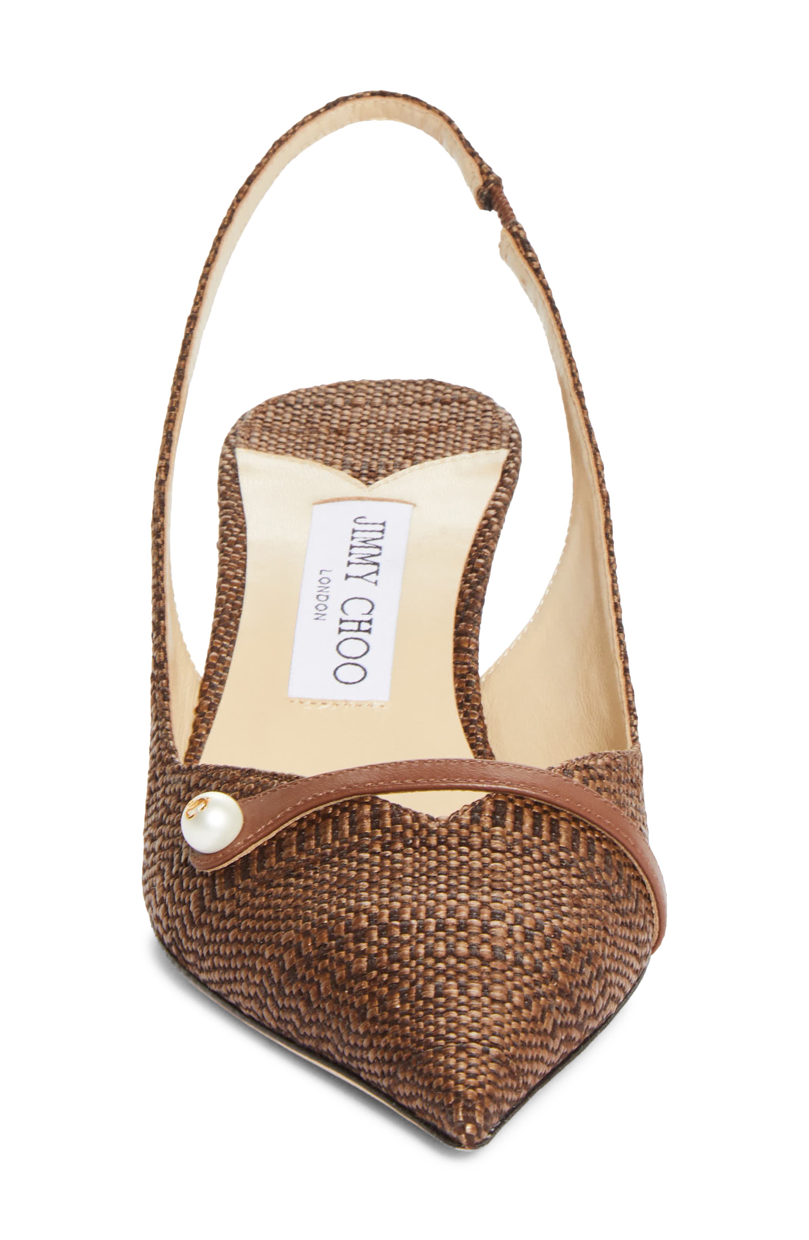 Jimmy Choo Amita Raffia Pointed Toe Slingback Pump, Alternate, color, Tan
