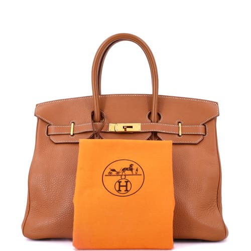 Pre-owned Hermes  Hermes Birkin Handbag Brown Clemence With Gold Hardware 35