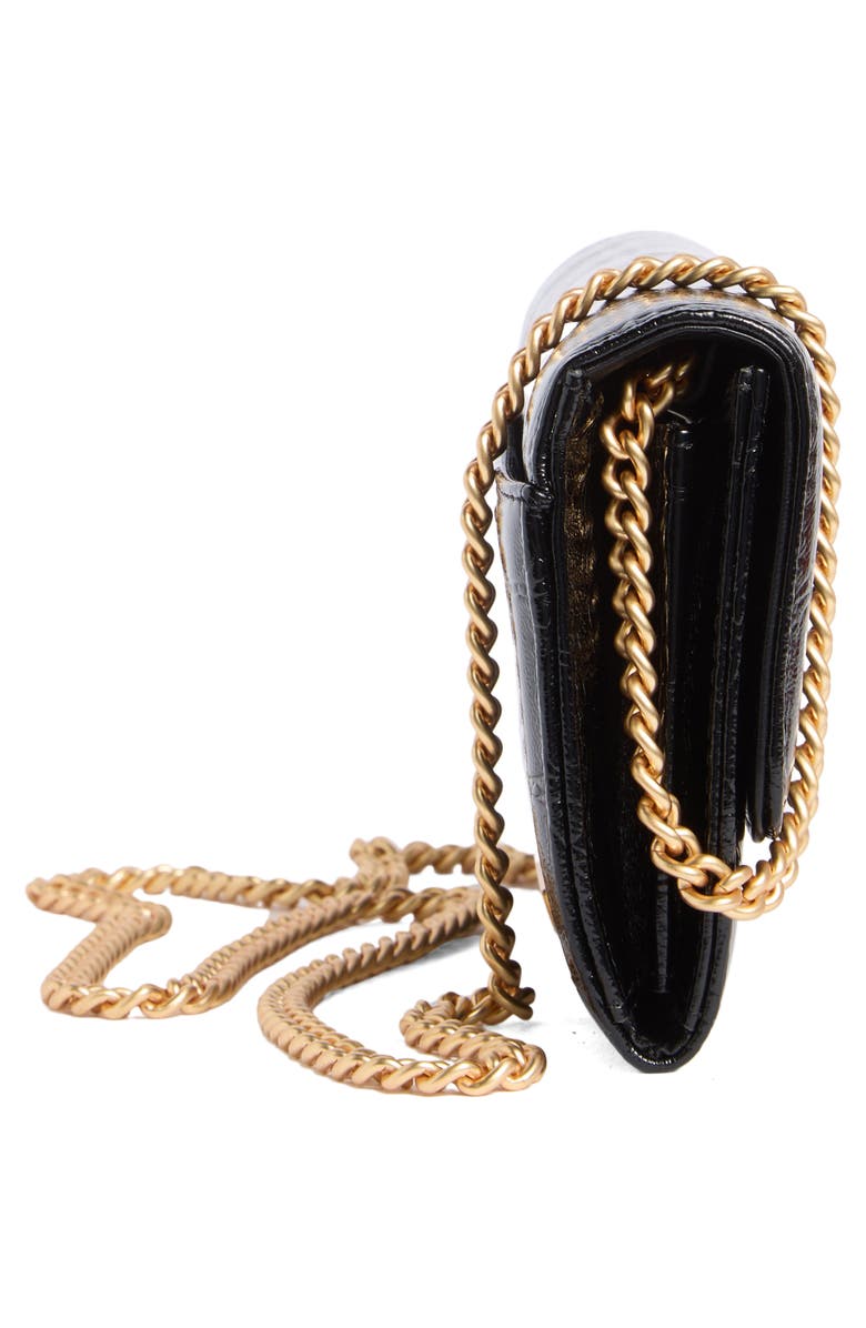 Kurt Geiger London Kensington Croc Embossed Leather Wallet On A Chain, Alternate, color, Black