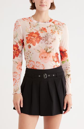 Tash And Sophie Long Sleeve Powermesh Top In Multi