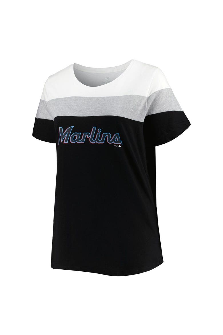 Women's White/Black Miami Marlins Plus Size Colorblock T-Shirt, Alternate, color, Black