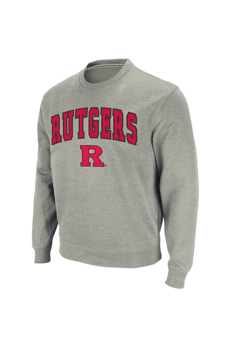 Men's Colosseum Heather Gray Rutgers Scarlet Knights Arch & Logo Crew Neck Sweatshirt, Main, color, Heather Gray