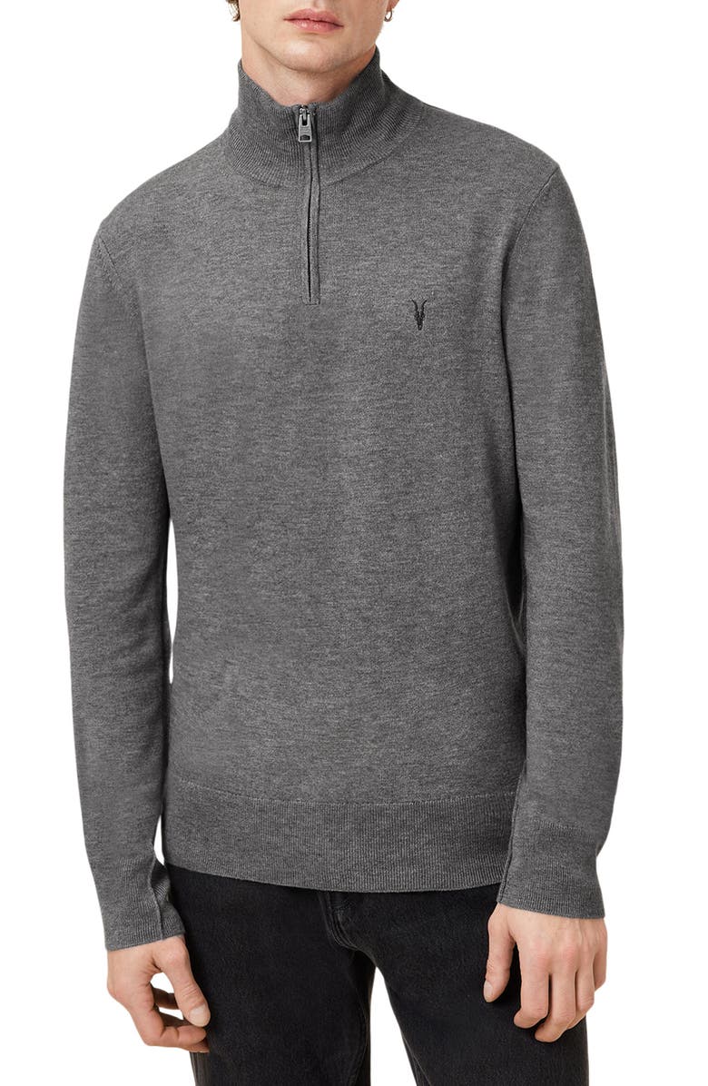 AllSaints Kilburn Mock Neck Wool Blend Quarter Zip Sweater, Main, color, 