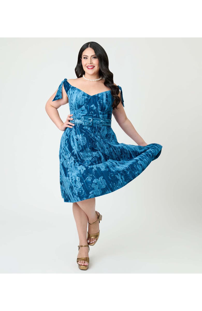 Unique Vintage Plus Size Velvet Prairie Swing Dress, Alternate, color, Navy