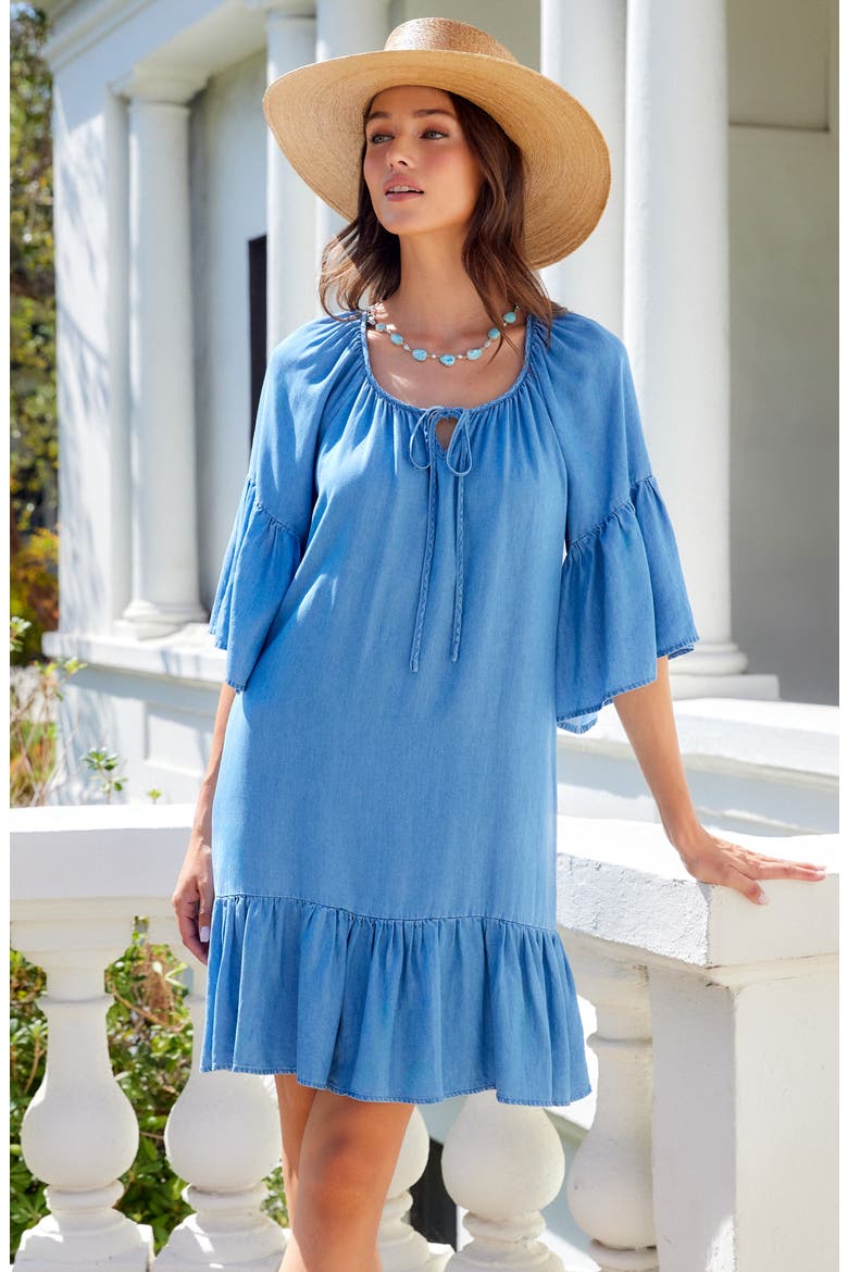 Ruffle Hem Chambray Dress, Alternate, color, CHAMBRAY