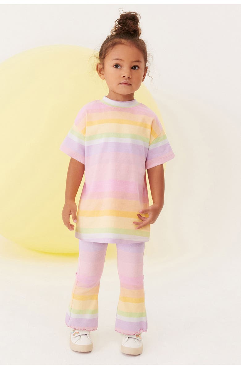 NEXT Kids' Rainbow Stripe Cotton T-Shirt & Leggings Set, Alternate, color, 