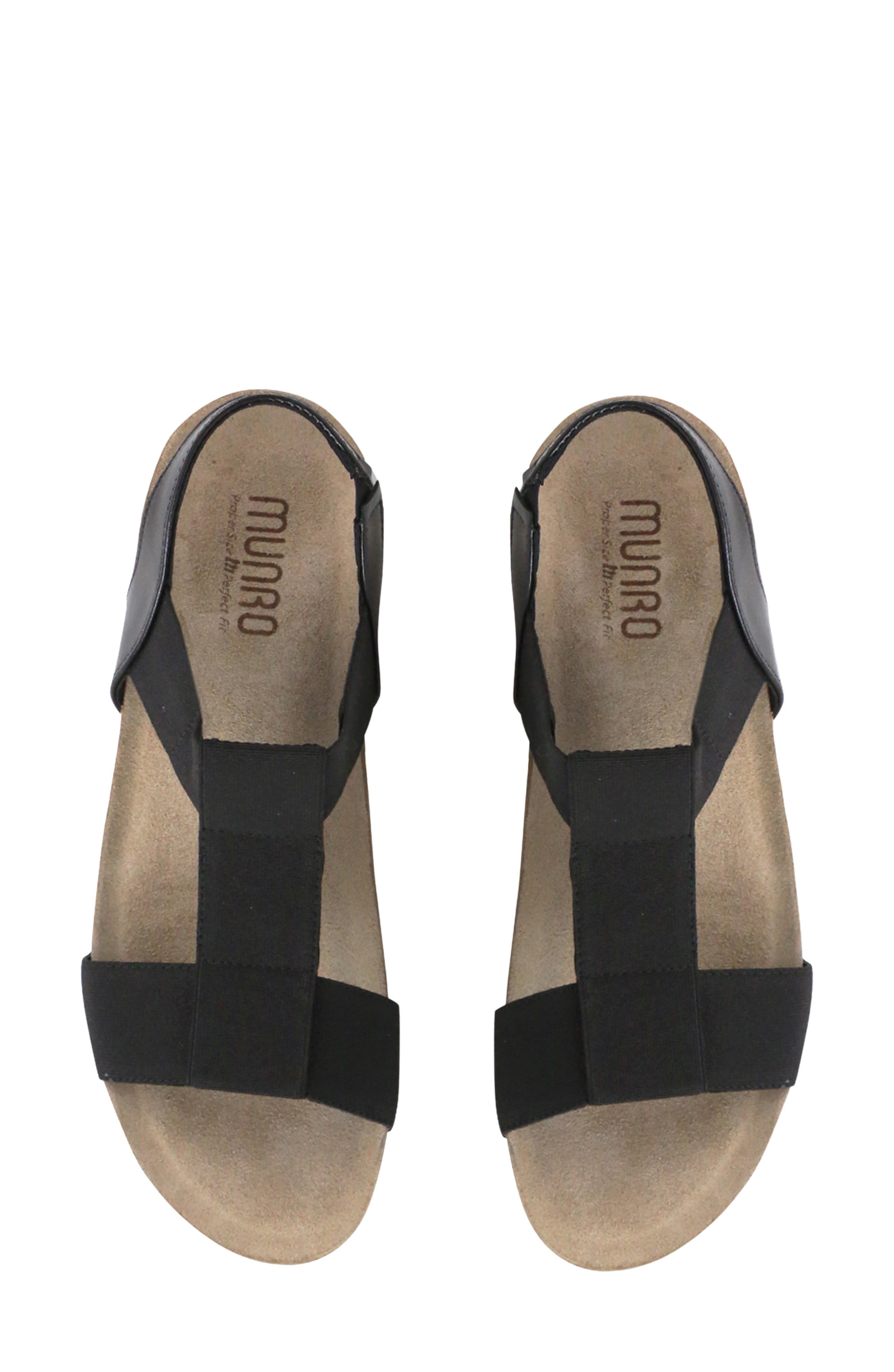 Munro Georgette T-Strap Wedge Sandal - Multiple Widths Available, Alternate, color, Black Patent/ Gore Combo