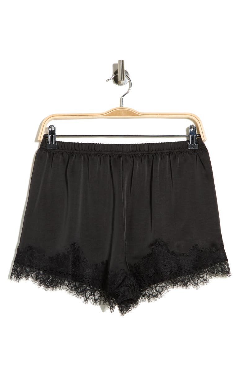 Leith Lace Trim Satin Shorts, Alternate, color, Black