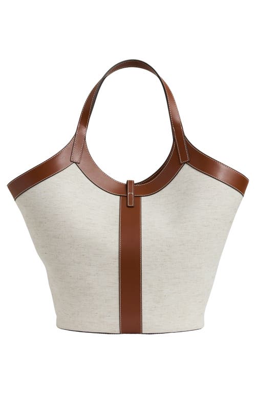 Reiss Lyra Leather & Cotton Canvas Tote In Beige