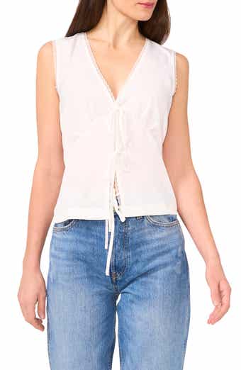 1.STATE Tie Front Lace Trim Tank