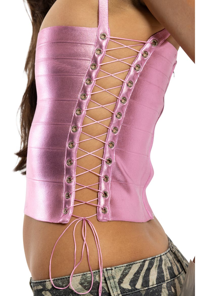 Metallic Bandage Bustier Top, Alternate, color, PINK