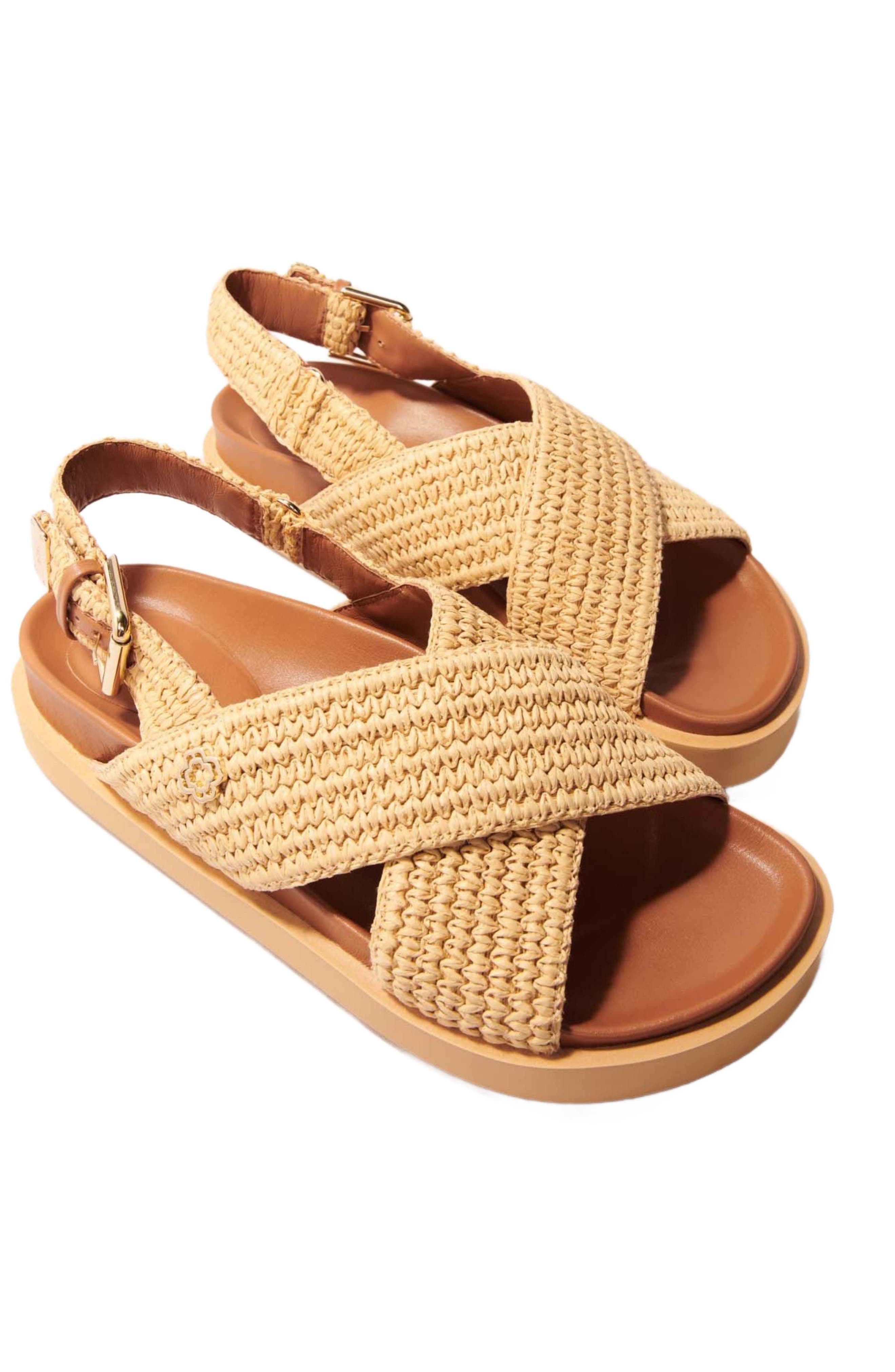 Raffia-effect flat sandals, Alternate, color, Beige
