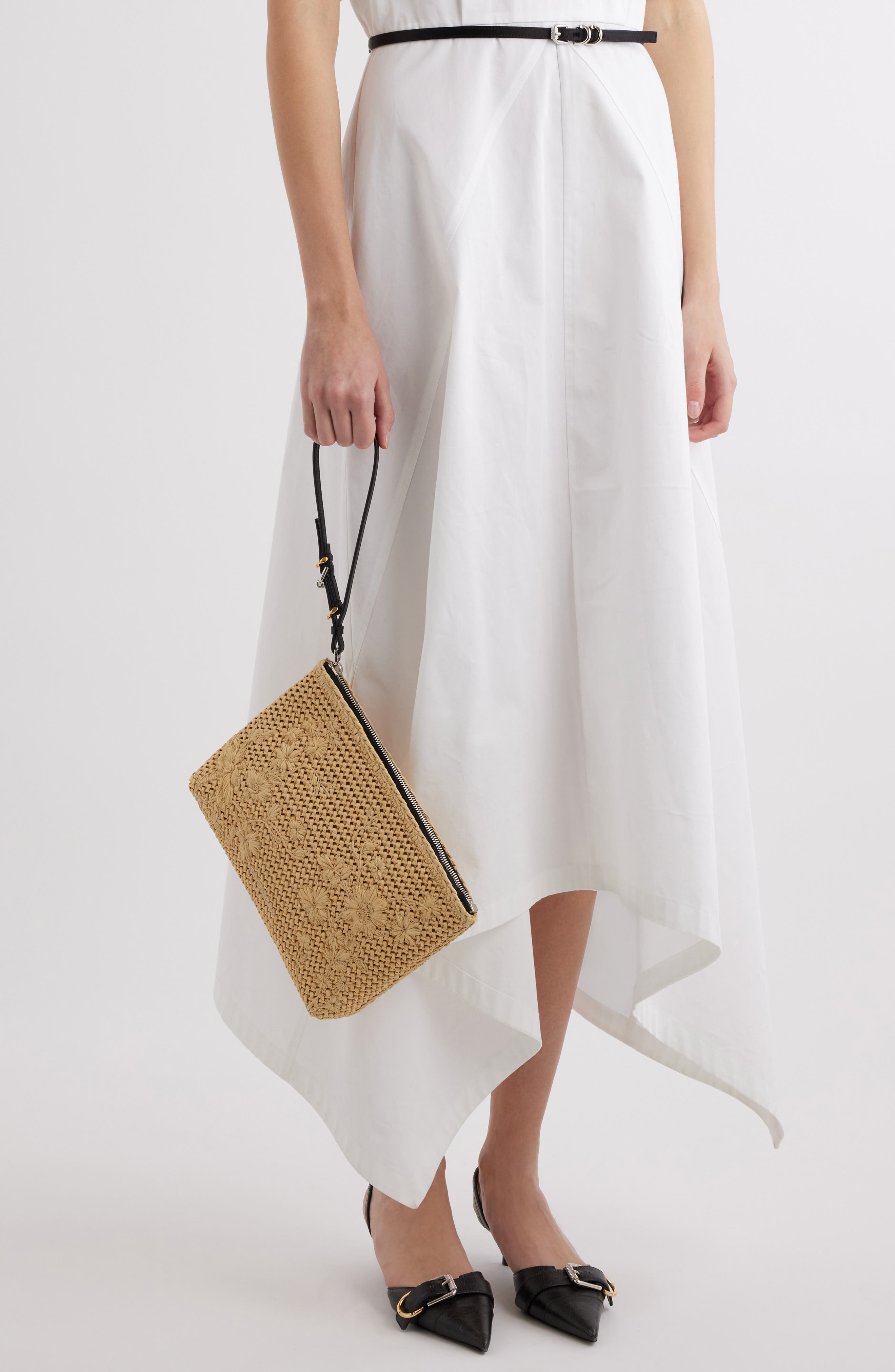 Givenchy Voyou Floral Embroidered Raffia Zip Pouch, Alternate, color, 