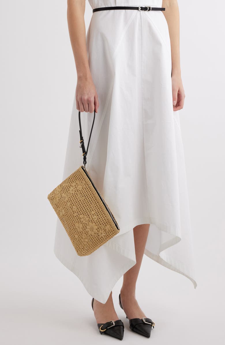 Givenchy Voyou Floral Embroidered Raffia Zip Pouch, Alternate, color,