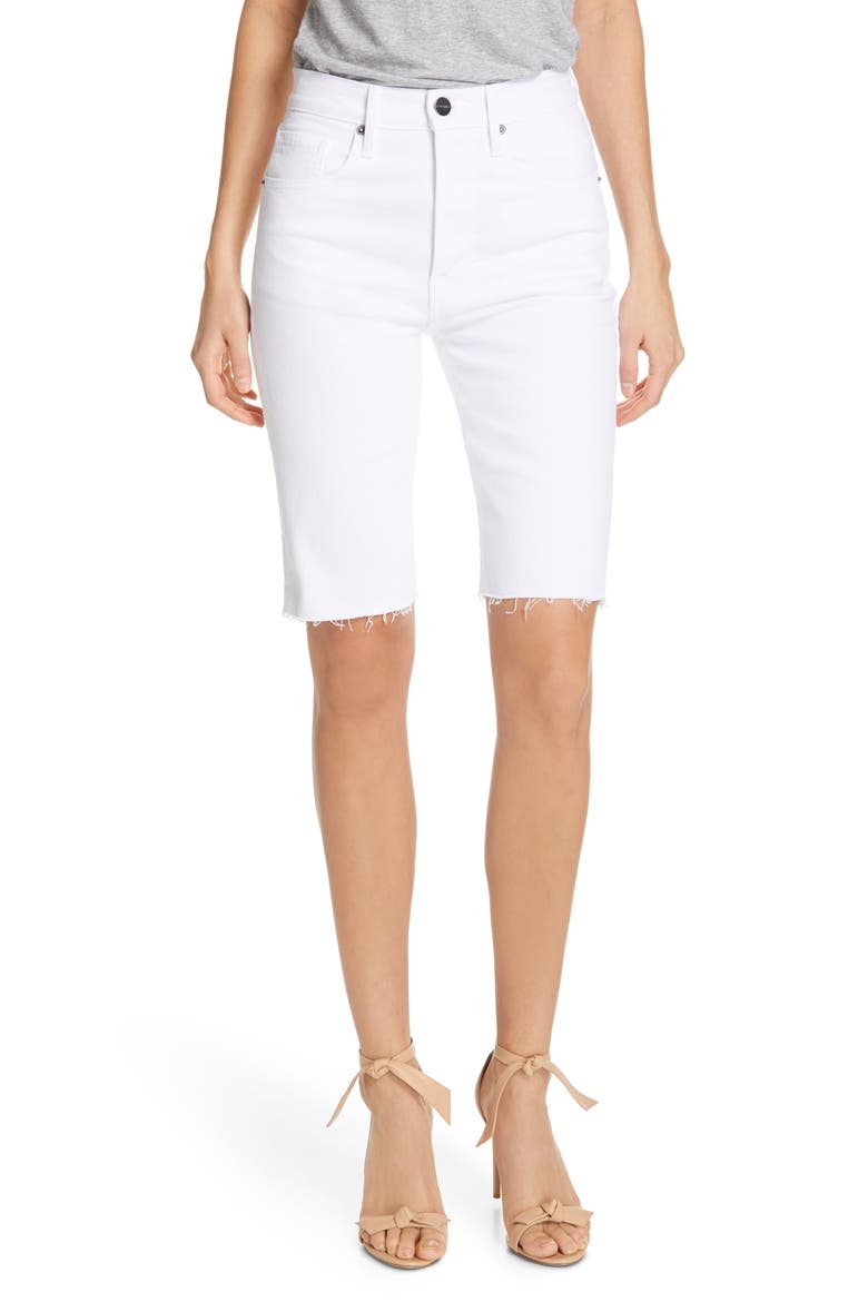Le Vintage High Waist Raw Edge Bermuda Shorts, Main, color, BLANC