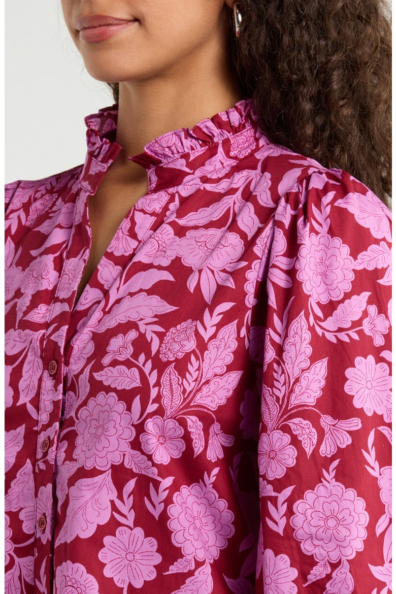 Yunice Floral Button-Up Top, Alternate, color, BURGUNDY-PINK