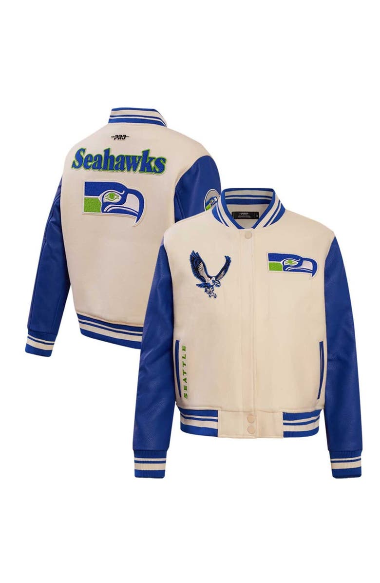 PRO STANDARD Women's Pro Standard Cream Seattle Seahawks Retro Classic Vintage Full-Zip Varsity Jacket, Main, color,