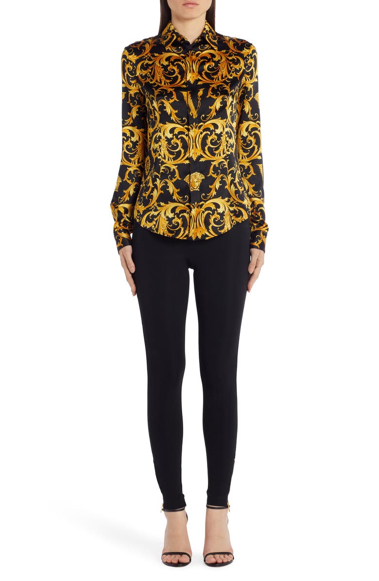 Versace V-Barocco Print Stretch Silk Blouse, Alternate, color,