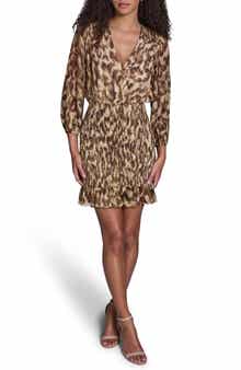 Leopard Print Smocked Chiffon Minidress