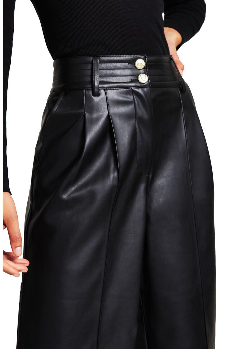 Pleat Front Faux Leather Culotte Pants, Alternate, color, BLACK