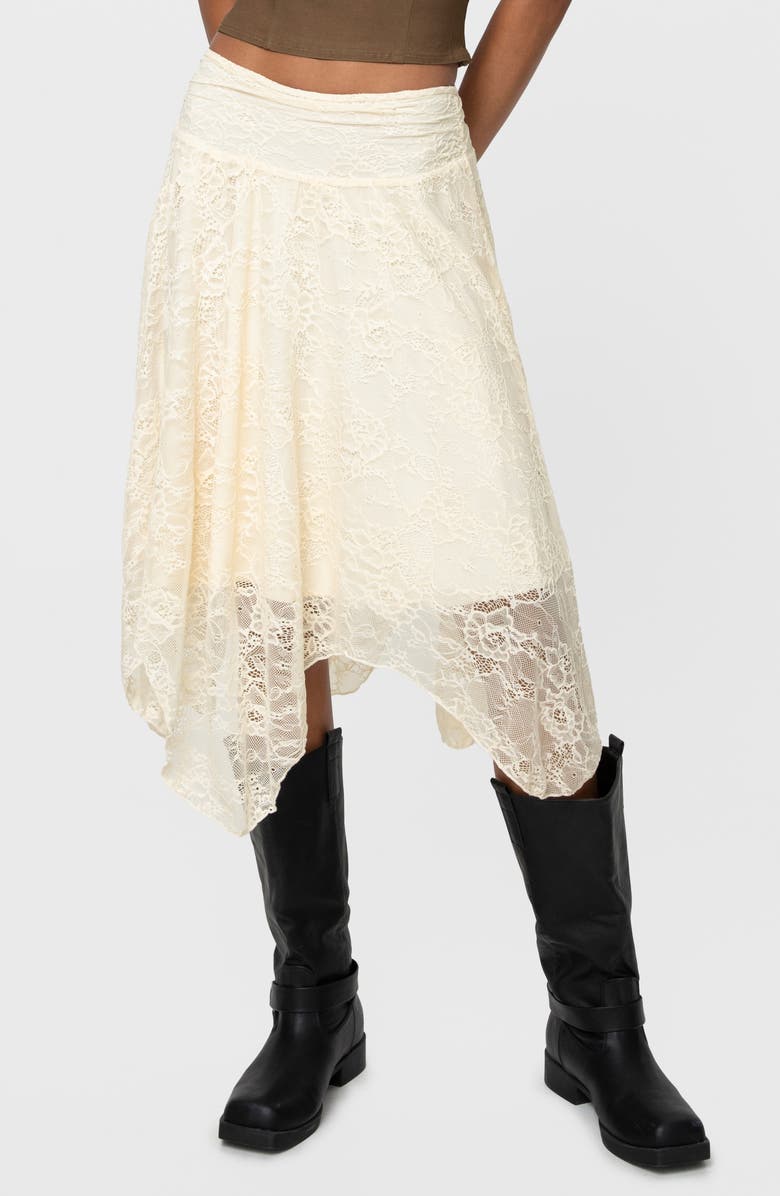 Princess Polly Enless Lace Midi Skirt, Main, color, Cream