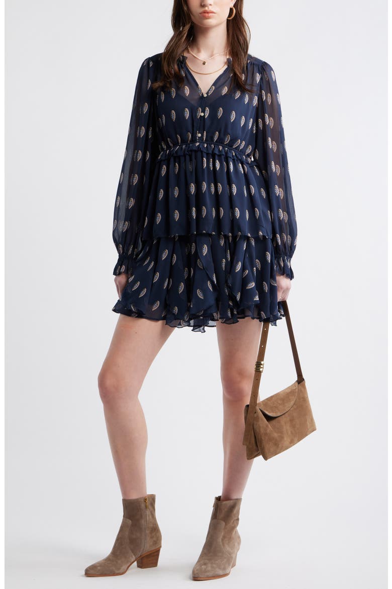 Vertical Ruffle Miniskirt, Alternate, color, NAVY MINI FOULARD