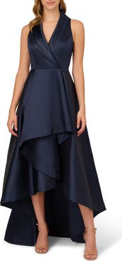 Adrianna Papell Tuxedo High-Low Satin Gown
