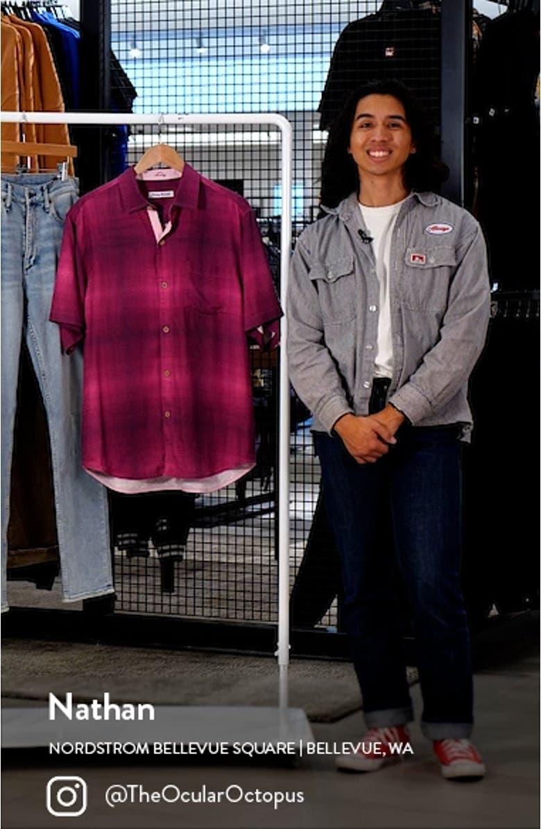 Madera Ombré Plaid Short Sleeve Silk Button-Up Shirt, sales video thumbnail