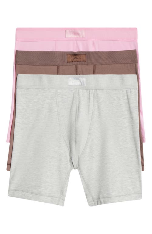 Skims Assorted 3-pack 5-inch Cotton Boxer Briefs In Bubblegum/umber/grey