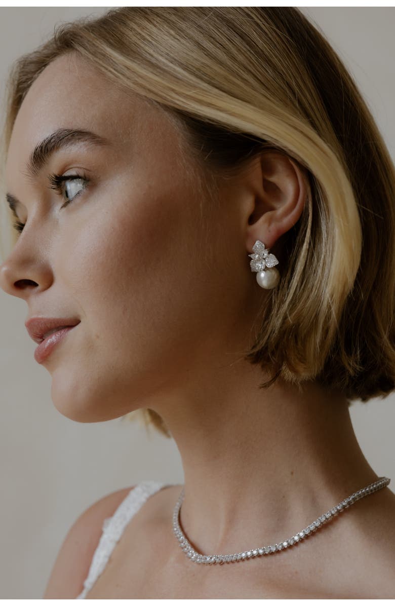 Untamed Petals Sophie Pearl Drop Earrings, Alternate, color, Silver