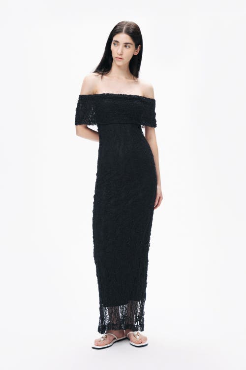 Shop Nocturne Off-the-shoulder Lace Maxi Dress In Black