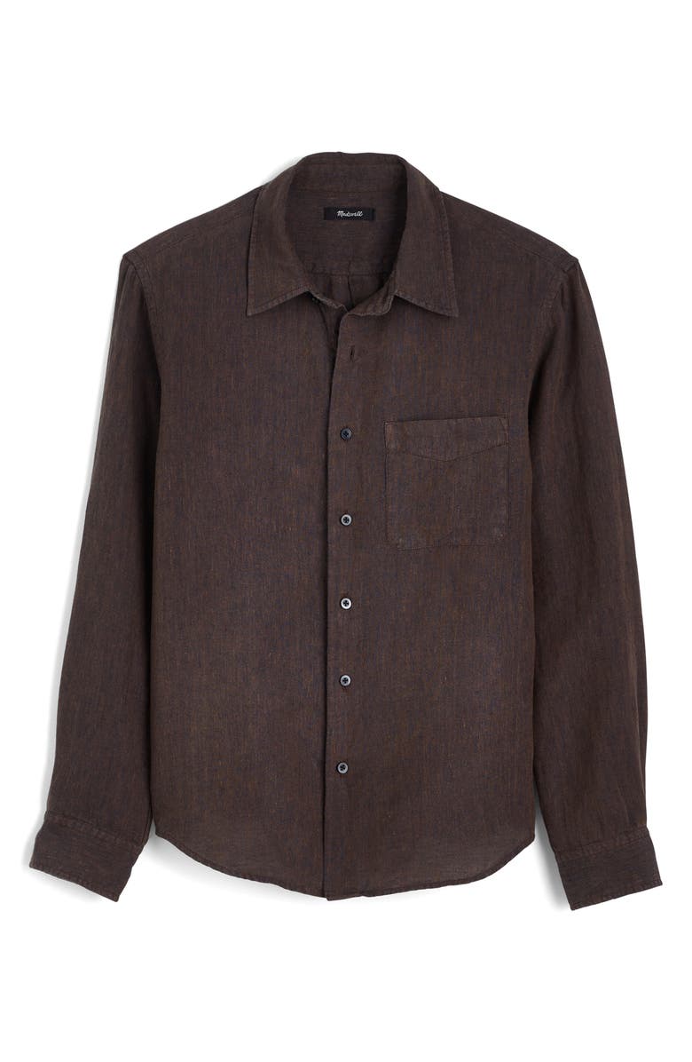 Madewell Linen & Organic Cotton Button-Up Shirt, Main, color, Chocolate