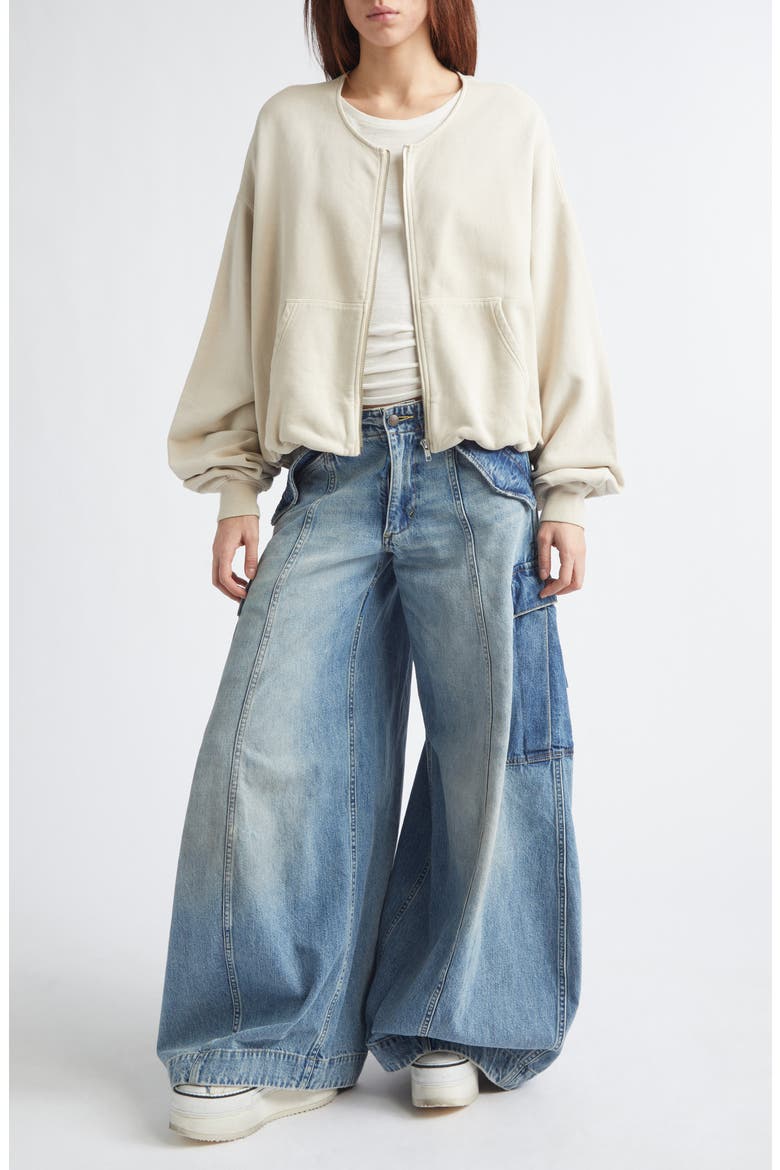 Oversize Balloon Zip Crewneck Sweatshirt, Alternate, color, NATURAL OFF WHITE
