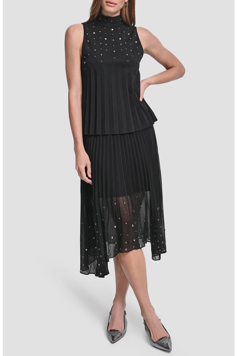 Metallic Studded Pleated Scuba Crepe Top, Alternate, color, BLACK
