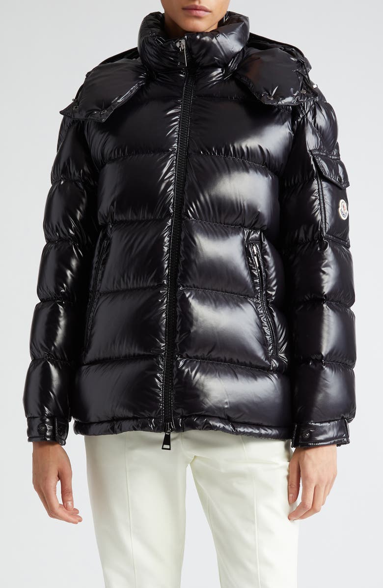 Moncler Maire Hooded Short Down Puffer Jacket, Main, color, Black