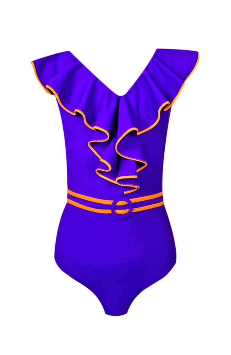 NESSI BYRD Kids' Blue Ruffle One-Piece Swimsuit, Main, color, Blue