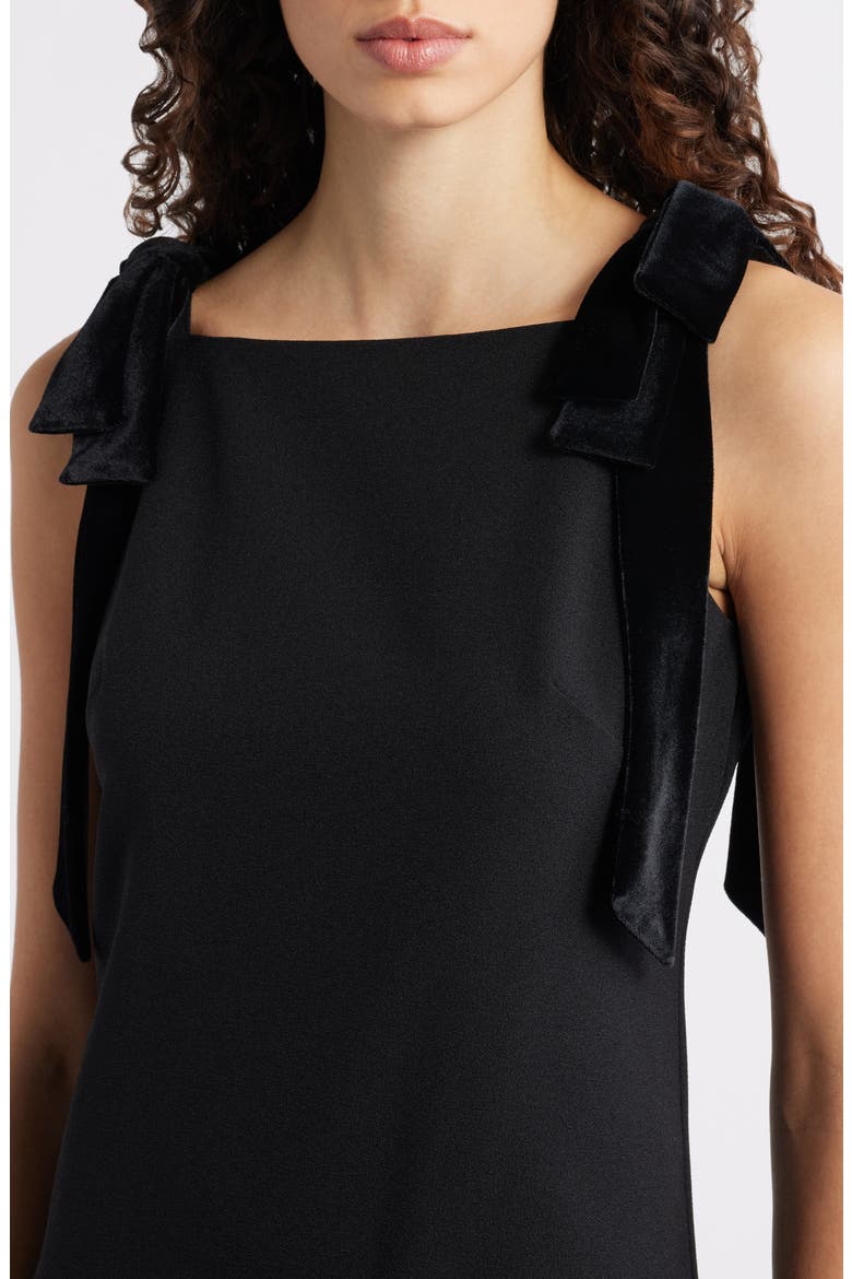 Velvet Bow Stretch Crepe Dress, Alternate, color, BLACK