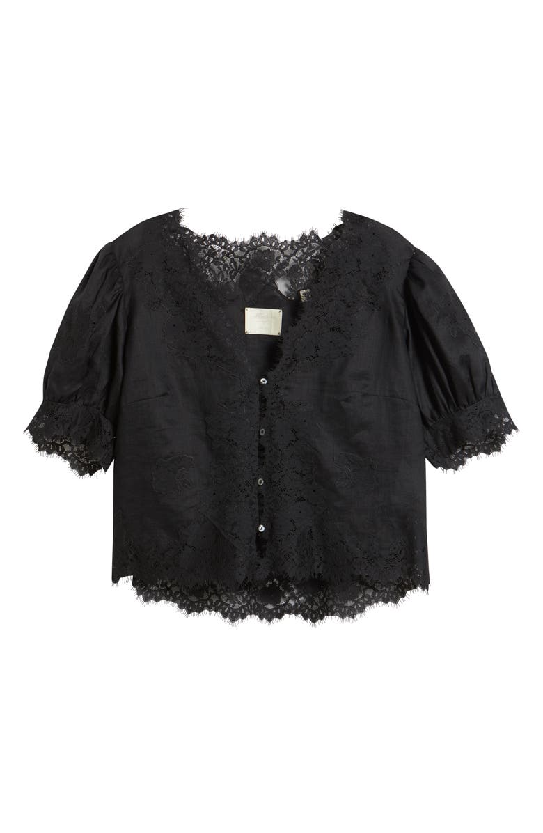 DÔEN Idella Lace Trim Ramie Top, Alternate, color, Black