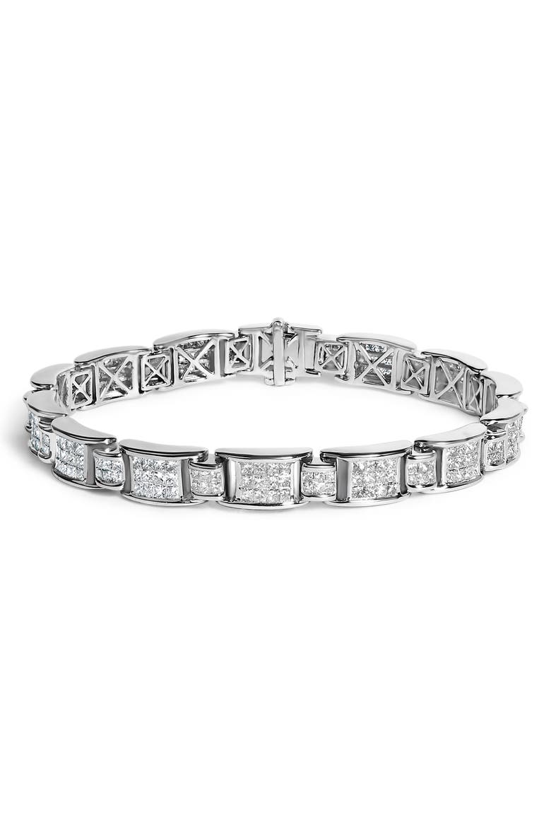 18K White Gold 5.0 Carat Princess Diamond Buckle Link Bracelet, Main, color, White Gold