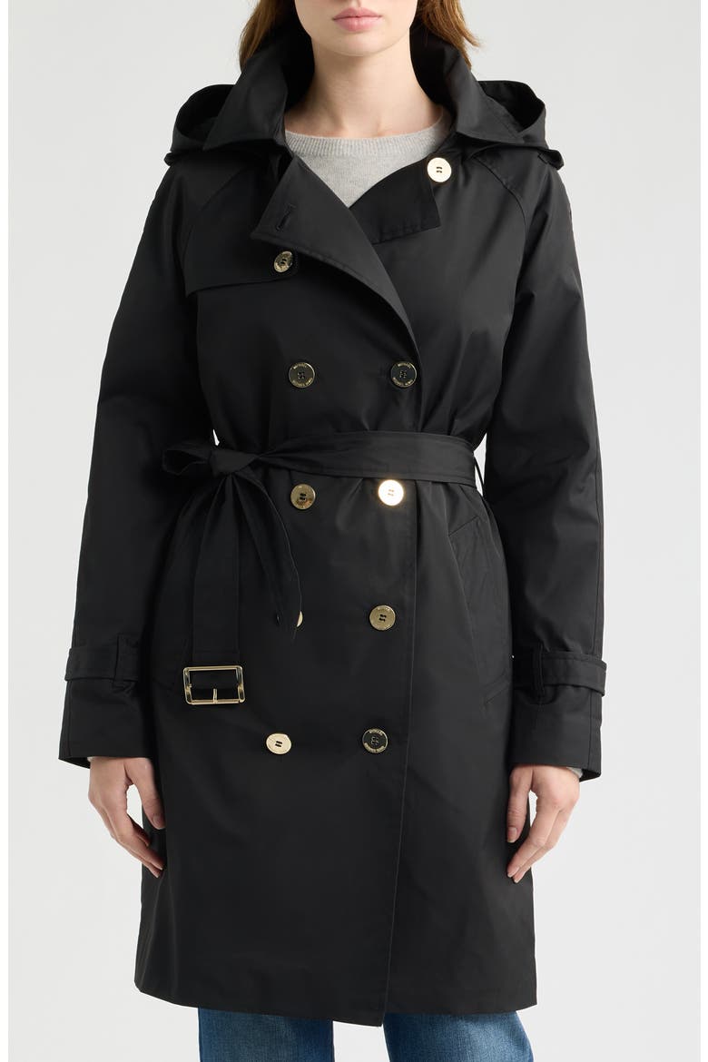 Hooded Trench Coat, Alternate, color, BLACK