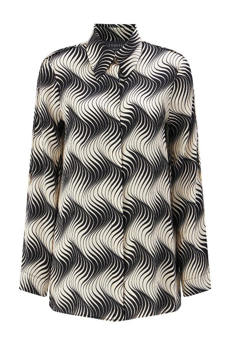 Printed Viscose Shirt, Alternate, color, BONE-BLACK