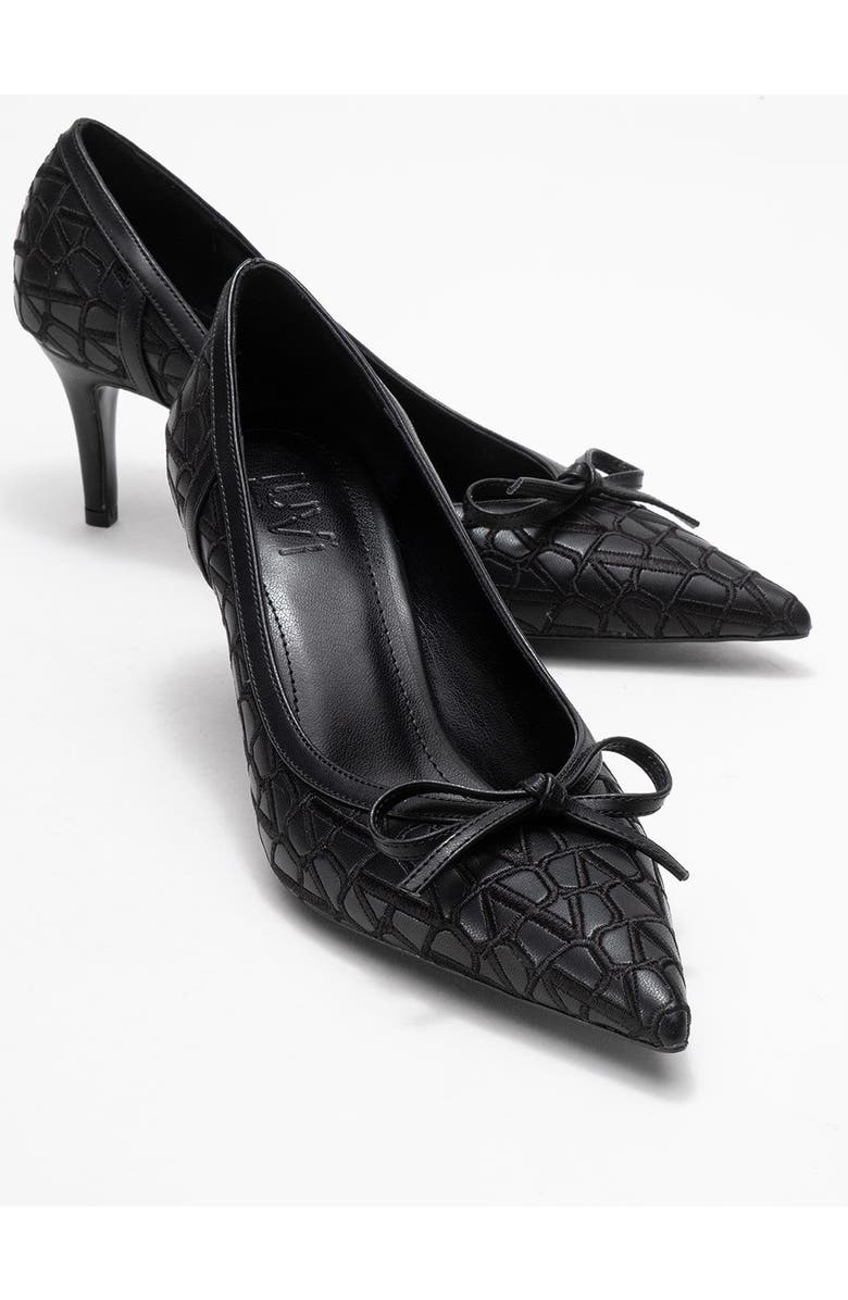 Prologue Shoes Camden Bow Pointed Toe Pump, Alternate, color, Black Pattern