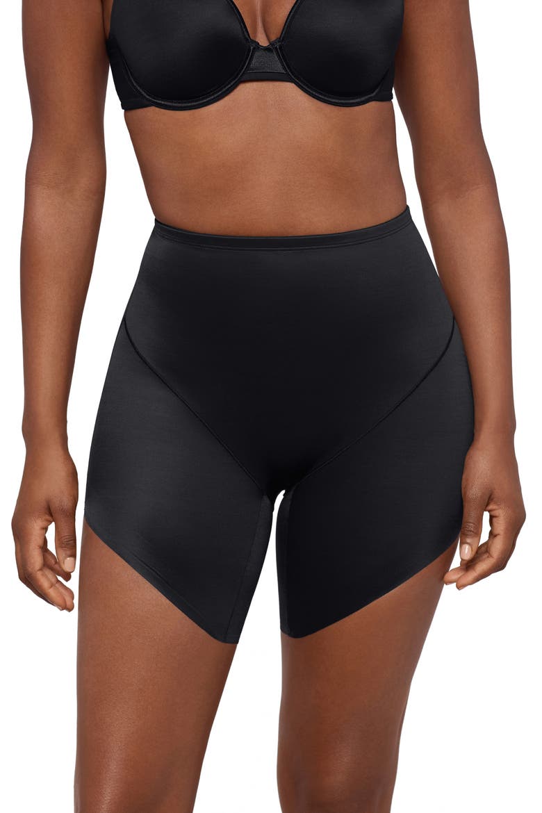 Show Stopper Slanted Hem Shorts, Main, color, BLACK