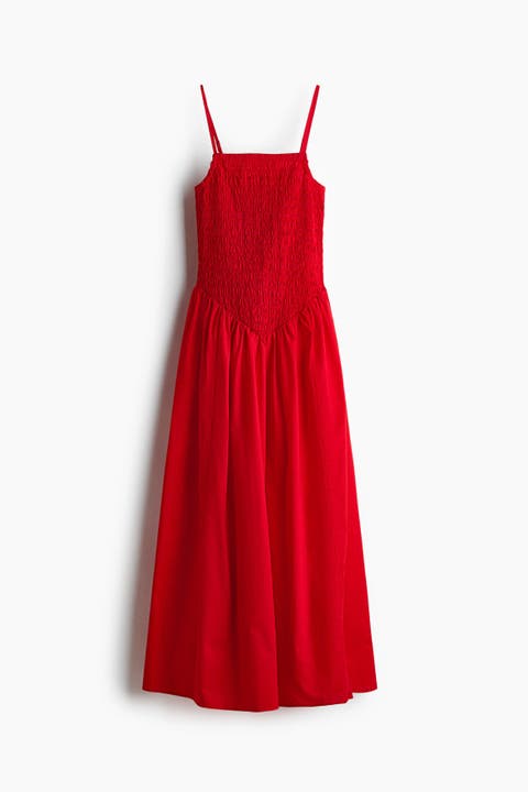 Smocked Flared-skirt Dress