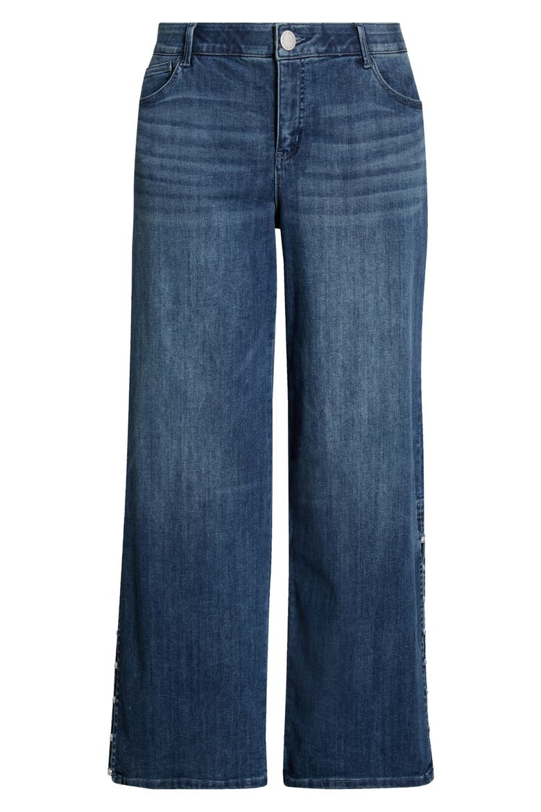 Sam High Waist Faux Pearl Detail Wide Leg Jeans, Alternate, color, BLUE