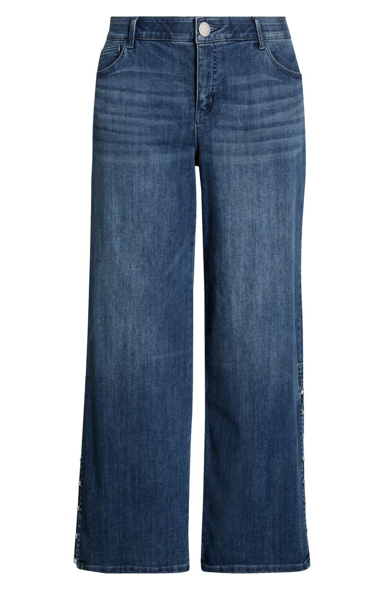 Wit & Wisdom Sam High Waist Faux Pearl Detail Wide Leg Jeans, Alternate, color, Blue